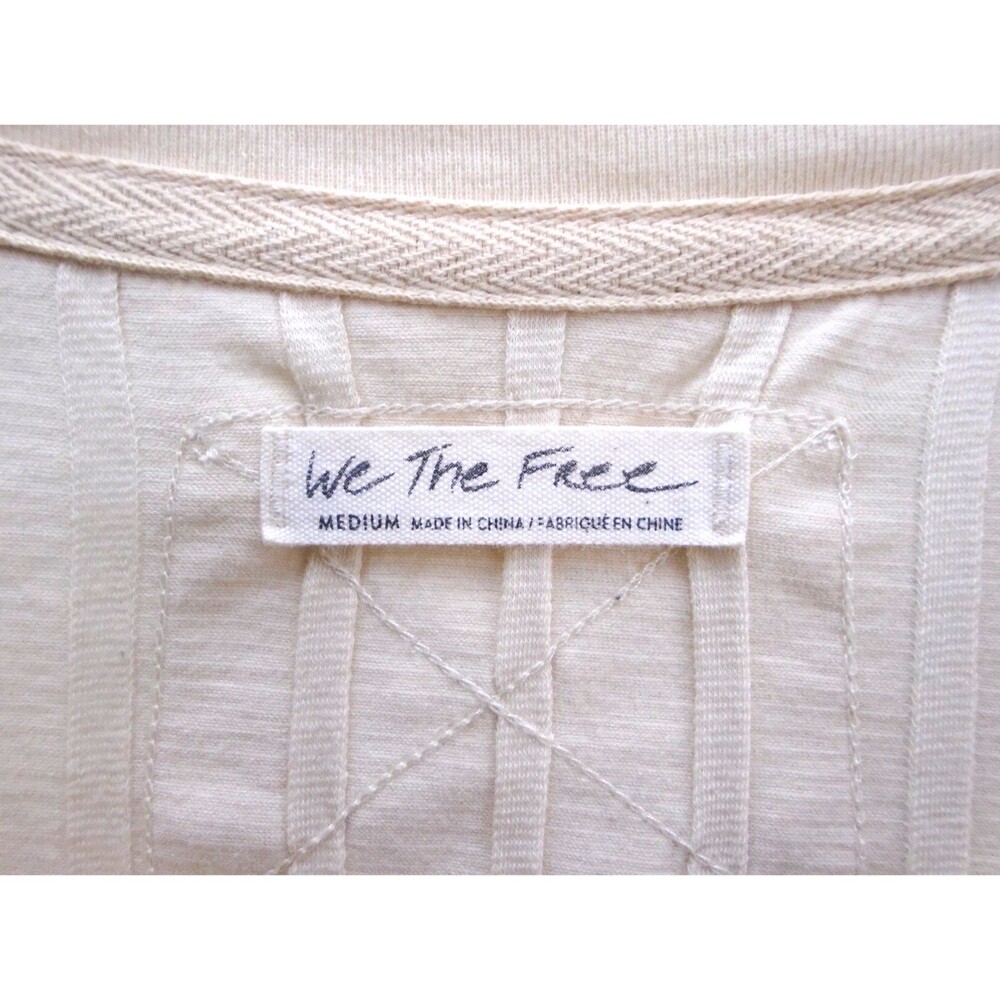 Free people In The Mix Ivory Ribbed Long Sleeve large button top Top size Medium - Picture 9 of 11